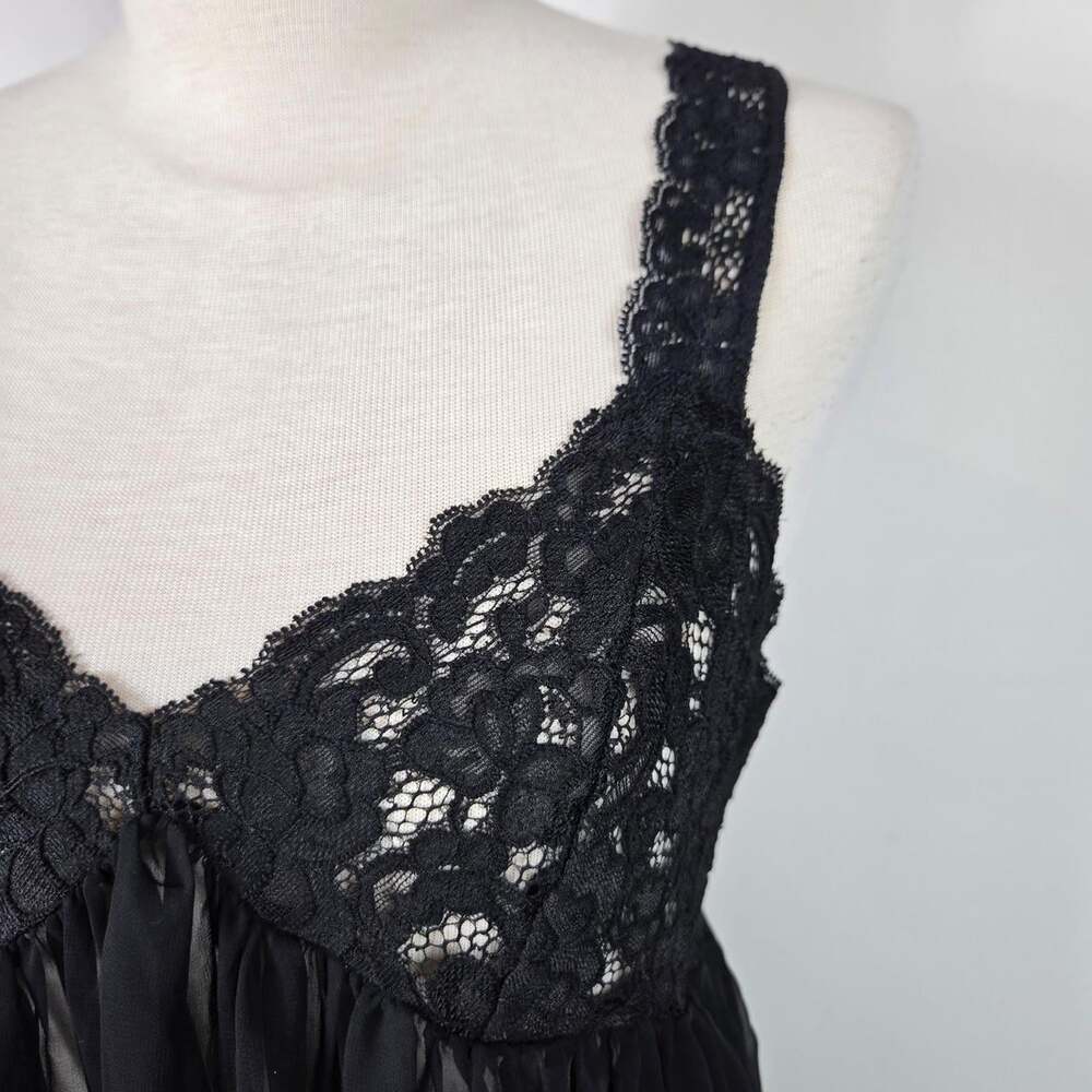 Scandale Paris Vintage Black Lace Chiffon Babydoll Mini Nightgown Lingerie Small - Picture 4 of 16